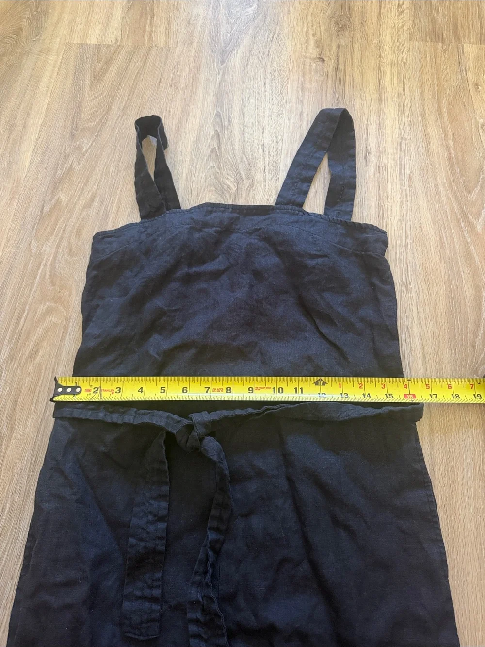 100% European linen square neck Jumpsuit black XS